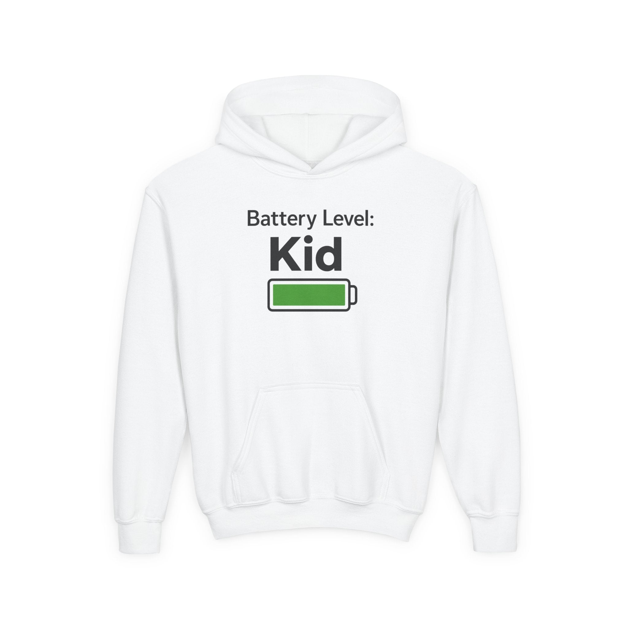 Battery Level: Kid Youth Hoodie - Black Print