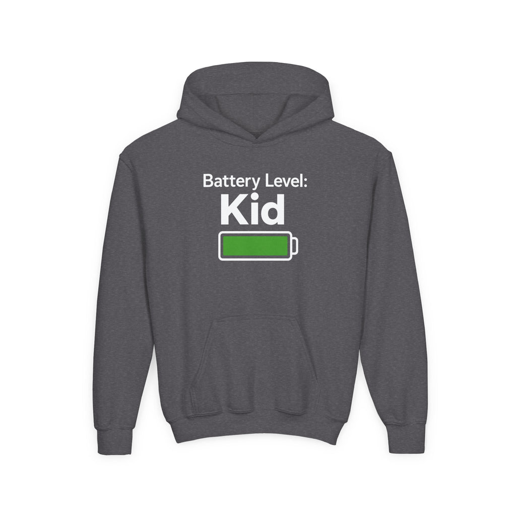 Battery Level: Kid Youth Hoodie - White Print