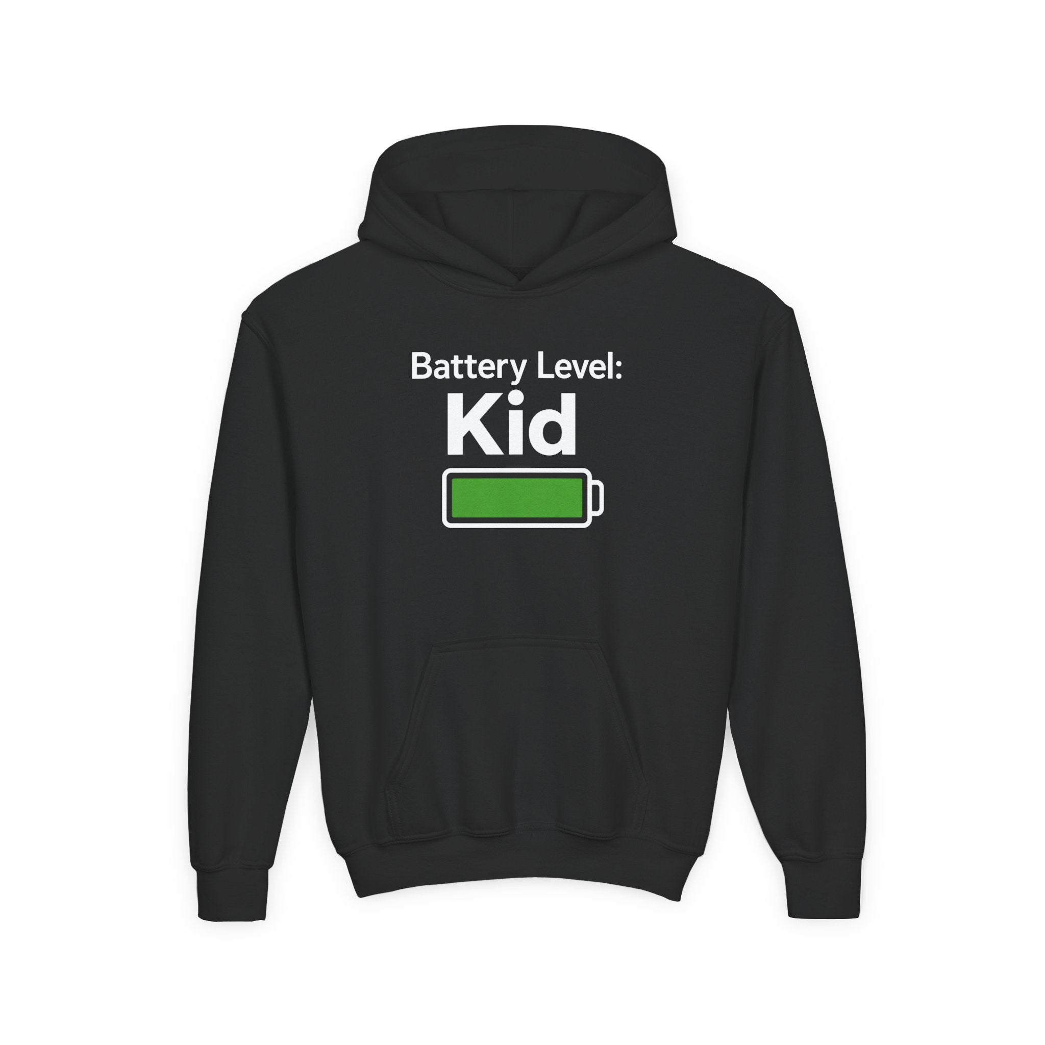 Battery Level: Kid Youth Hoodie - White Print